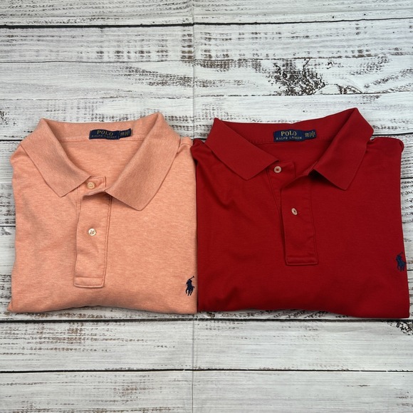 Polo Ralph Lauren Men's 4XLT Tall Long Sleeve Collared Polo Shirt Lot 2 Red Pink - Picture 1 of 11